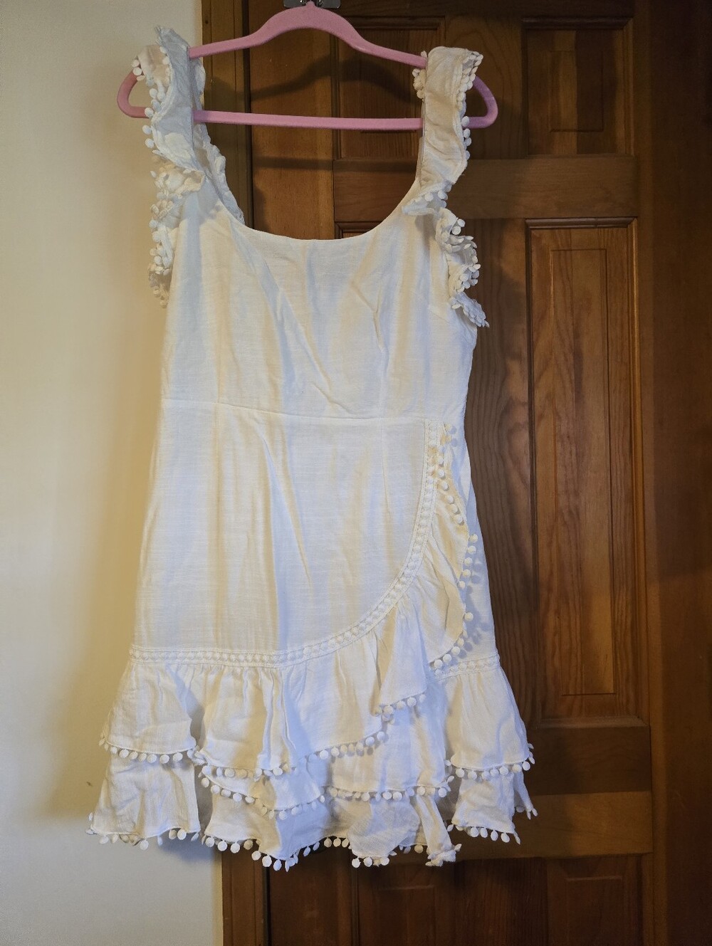 Womens Selfie Leslie White Pom-Pom Ruffle Sundress